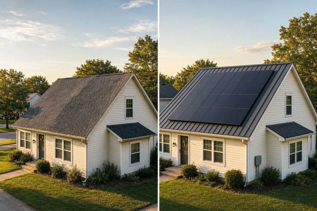 New metal and asphalt shingle roof increasing home value in McKinney, Texas