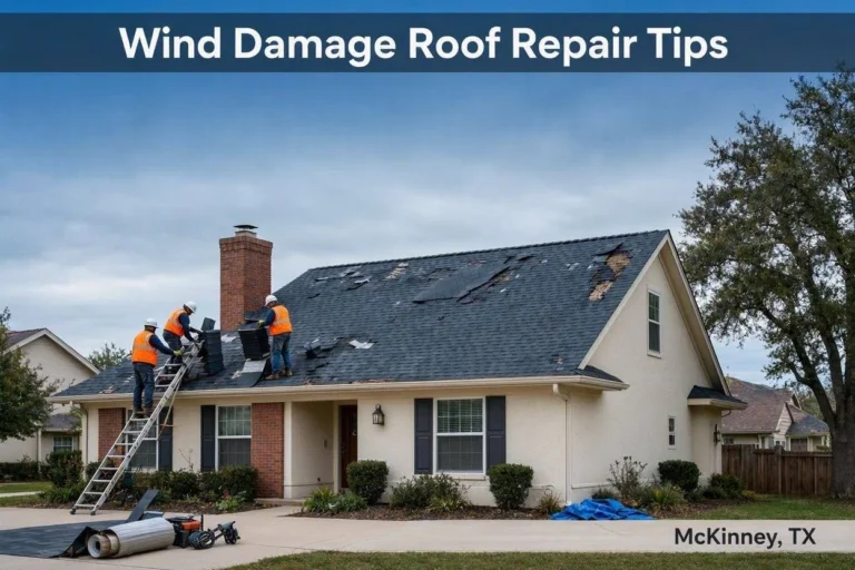 Wind damage roof repair on a residential home in McKinney Texas